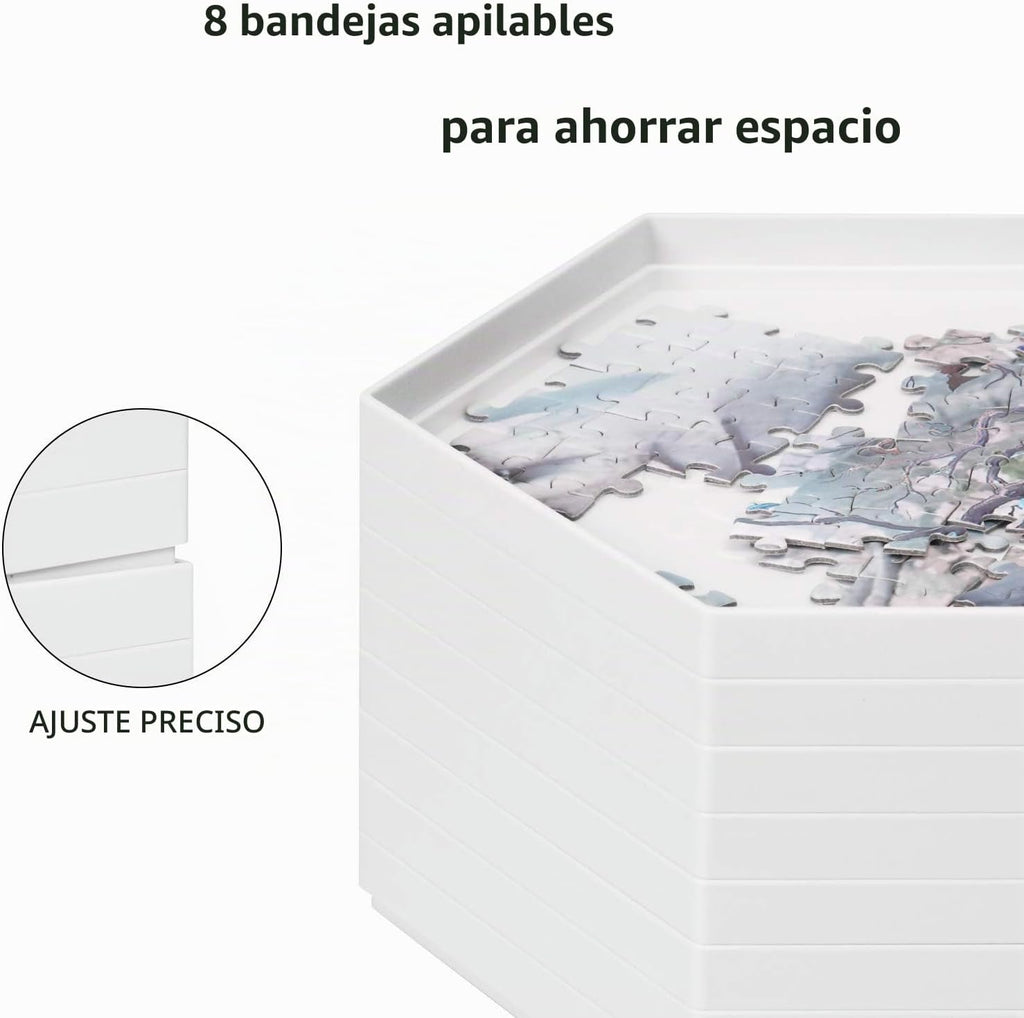 Becko US 8 bandejas de clasificación de rompecabezas con tapa transparente
