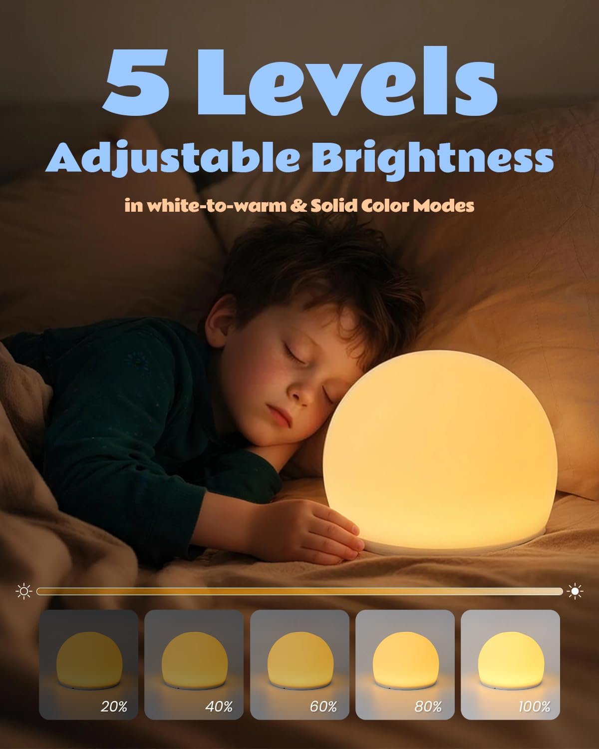 Lámpara Luz nocturna de huevo blanda profesional para niños, luz suave con varios colores, luz interactiva para aliviar el estrés, juguetes para ansiedad, 5 niveles de brillo, atenuación automática en 30 minutos