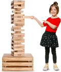 Splinter Woodworking - Juego de torre gigante Co | 60 bloques grandes | Caja de almacenamiento/mesa de juegos al aire libre | Comienza con más de 2.5 pies de altura | Altura máxima de 5 pies | Juegos de patio de superposición jumbo genuinos | Juego de