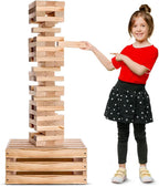 Splinter Woodworking - Juego de torre gigante Co | 60 bloques grandes | Caja de almacenamiento/mesa de juegos al aire libre | Comienza con más de 2.5 pies de altura | Altura máxima de 5 pies | Juegos de patio de superposición jumbo genuinos | Juego de