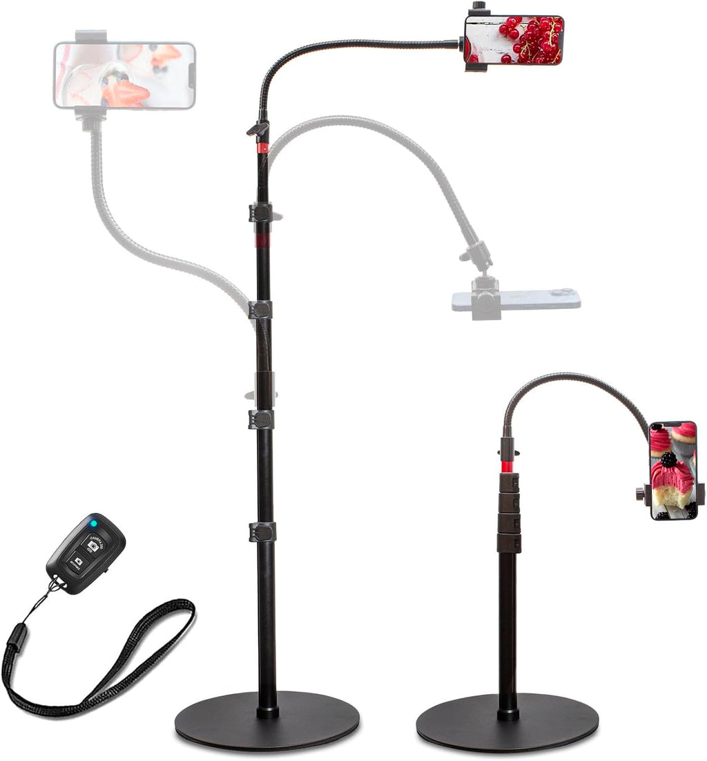 Soporte alto para teléfono celular con soporte ajustable en altura, base pesada, cabeza 360, compatible con iPhone 16, 16 Pro Max, 16 Plus, 15, 14, 13