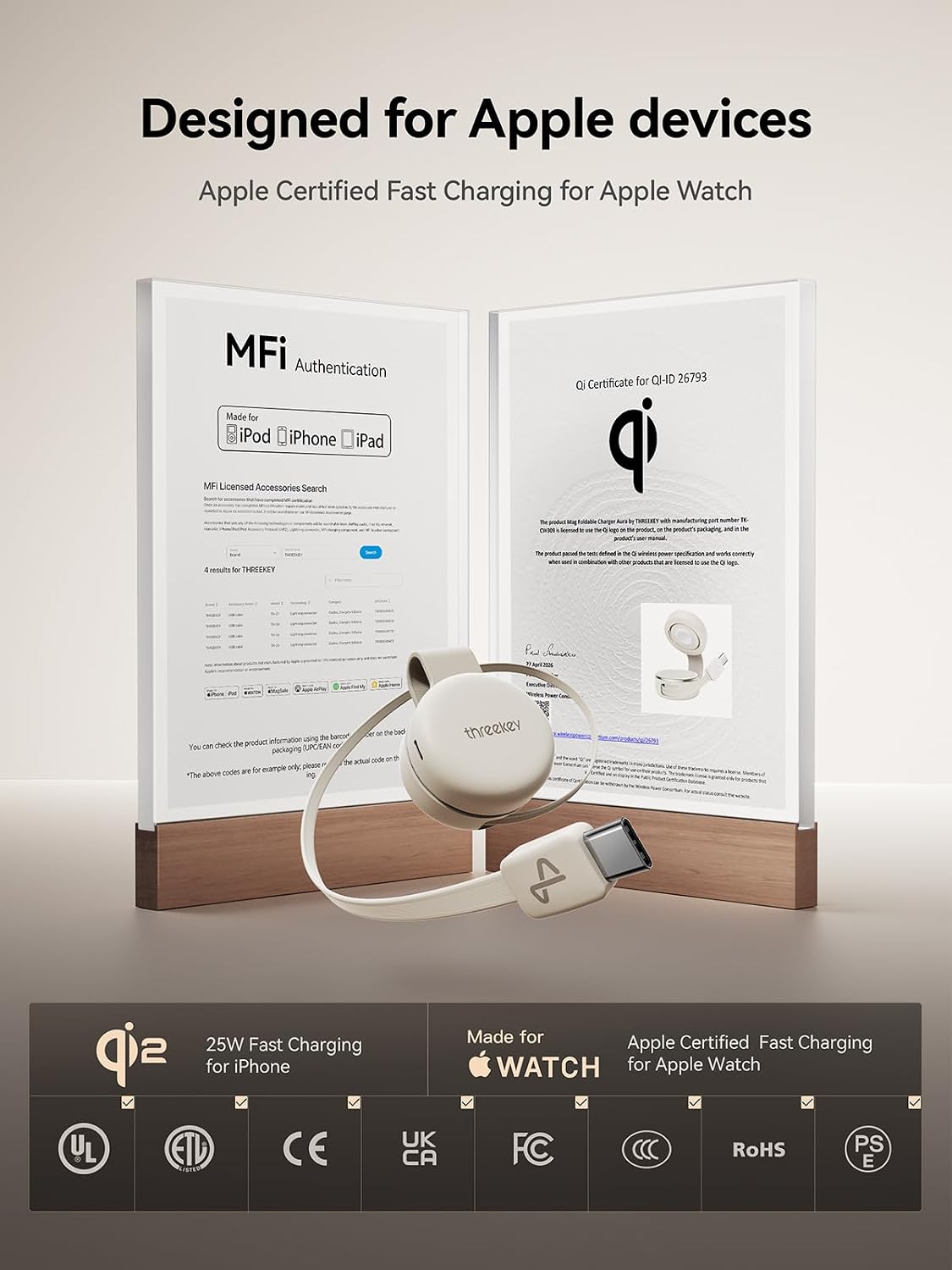 Estación de carga 3 en 1 para Apple, cargador inalámbrico Qi2.2
