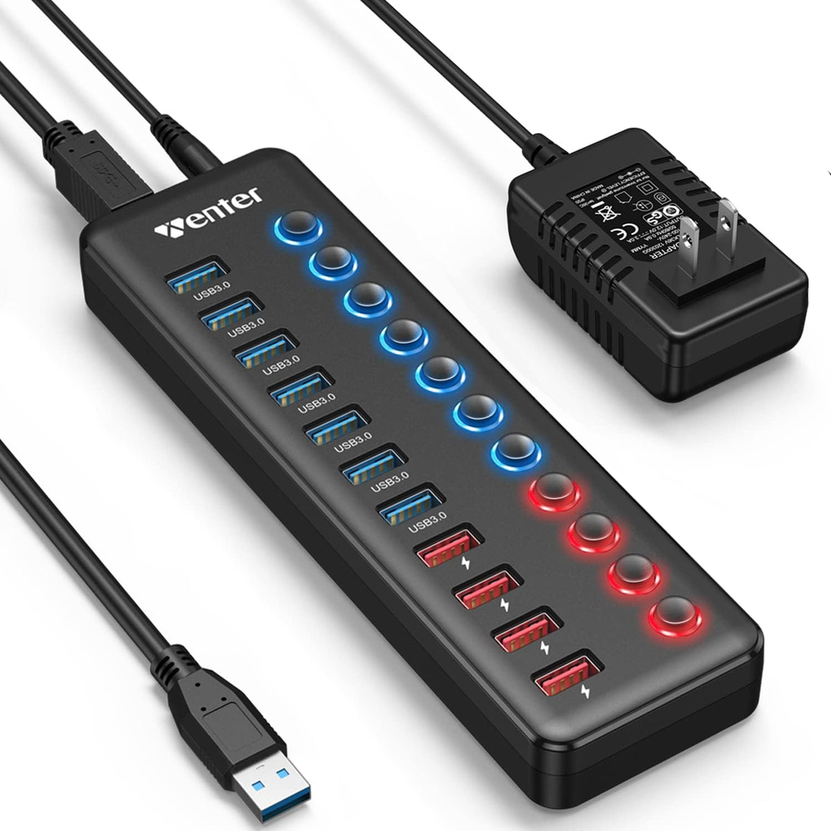 WENTER, 7401, hub USB 3.0 de 11 puertos, alimentado, adaptador 12V/3A