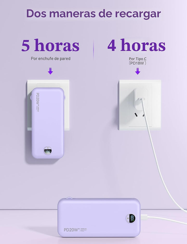 Cargador portátil, 12000 mAh, 22,5 W, USB C, carga rápida, con cabl...