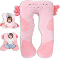 Cojines de peluche en forma de U de 47x23 pulgadas para niños, almohada grande y suave con forma de ajolote para dormir, grandes y lindos peluches, funda lavable, regalo para niños y niñas