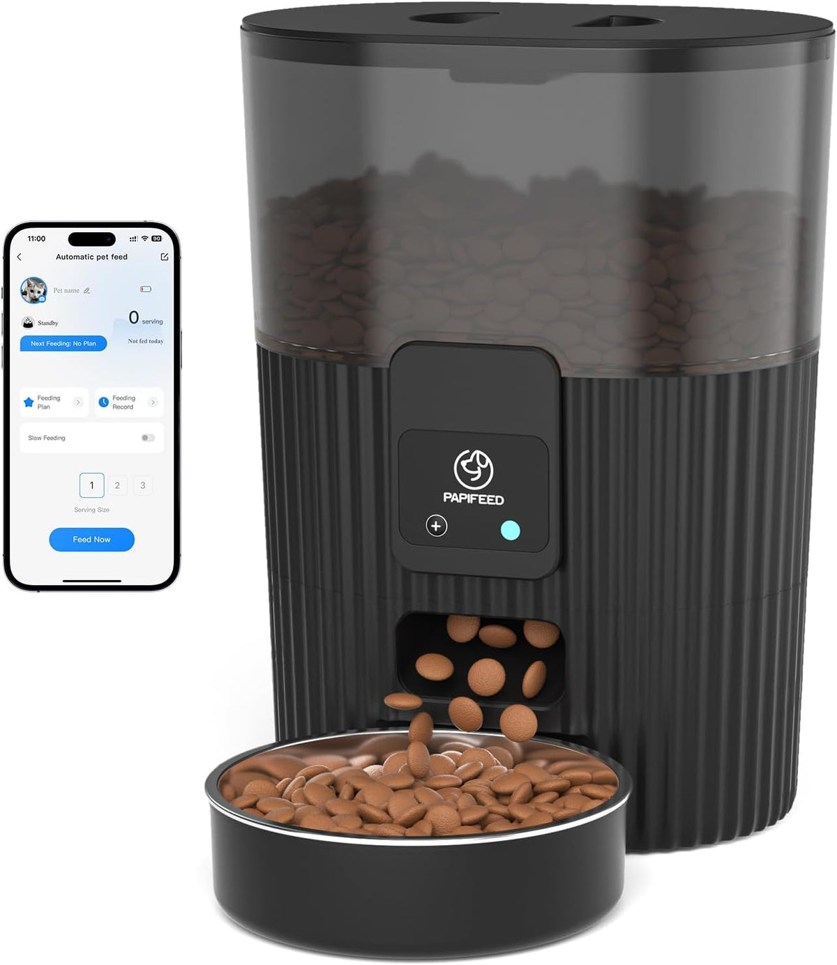 PAPIFEED Comedero automático para gatos con aplicación, alimentador automático WiFi para gatos, dispensador de alimentos para gatos de alimentación lenta de 3 litros para alimentos secos