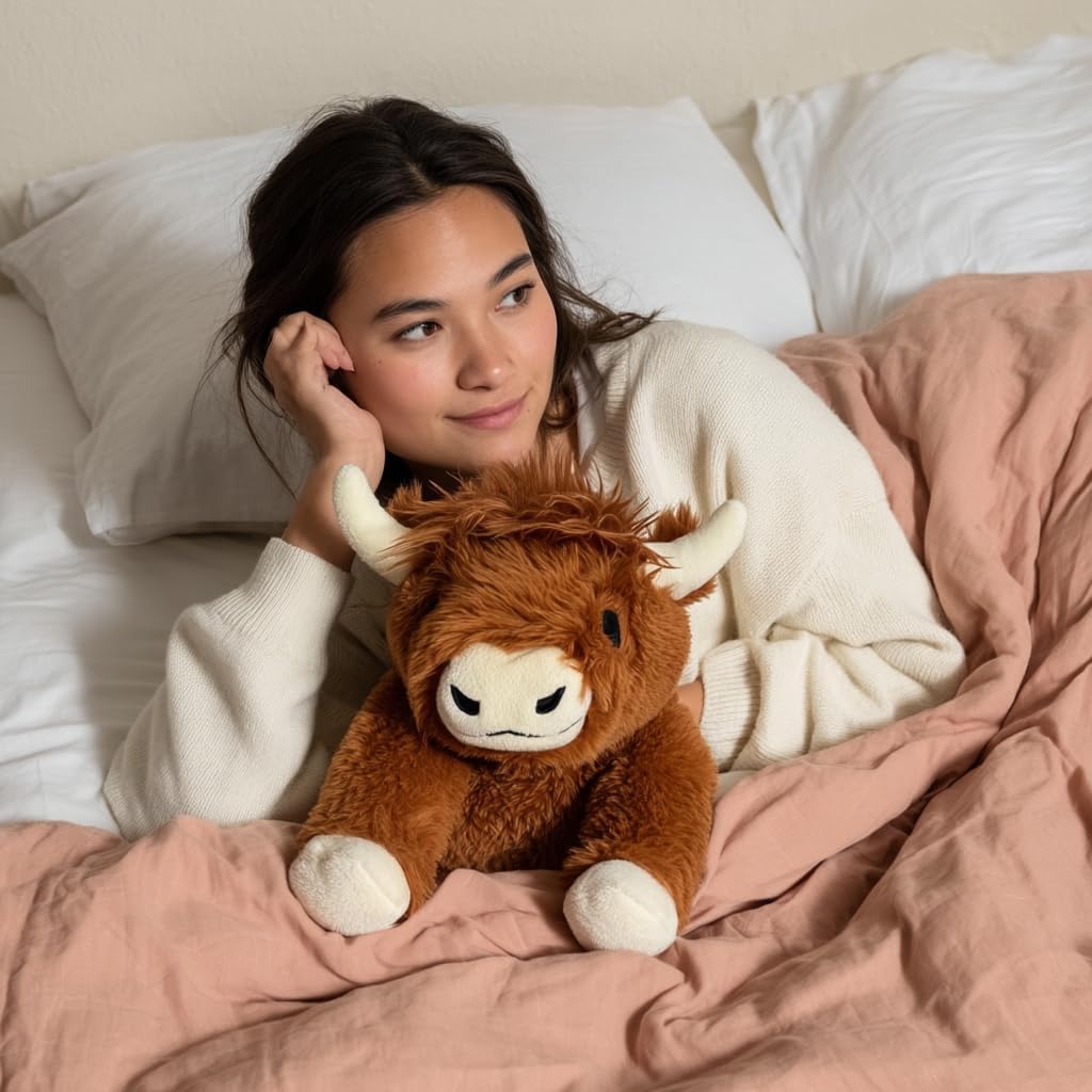 Brease Juguete de peluche de vaca marrón de las tierras altas con peso de 5 libras, grande y acogedor, para mayor comodidad y calma, compañero suave y abrazable para niños y adultos, peluche pesado