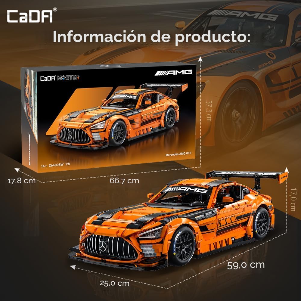 CaDA Master C64008W Mercedes-AMG GT3 - Juego de construcción a escala 1:8 – 5466 piezas con licencia oficial de Supercar, kit de bloques de construcción de autos de carreras grandes para adultos y adolescentes
