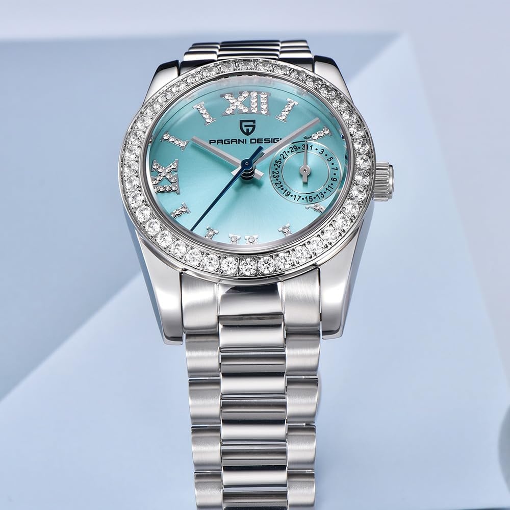 HaiQin Pagani Design - Reloj de cuarzo elegante para mujer, serie de diamantes, correa de acero inoxidable, movimiento japonés, impermeable, ligero, reloj de pulsera de lujo con fecha