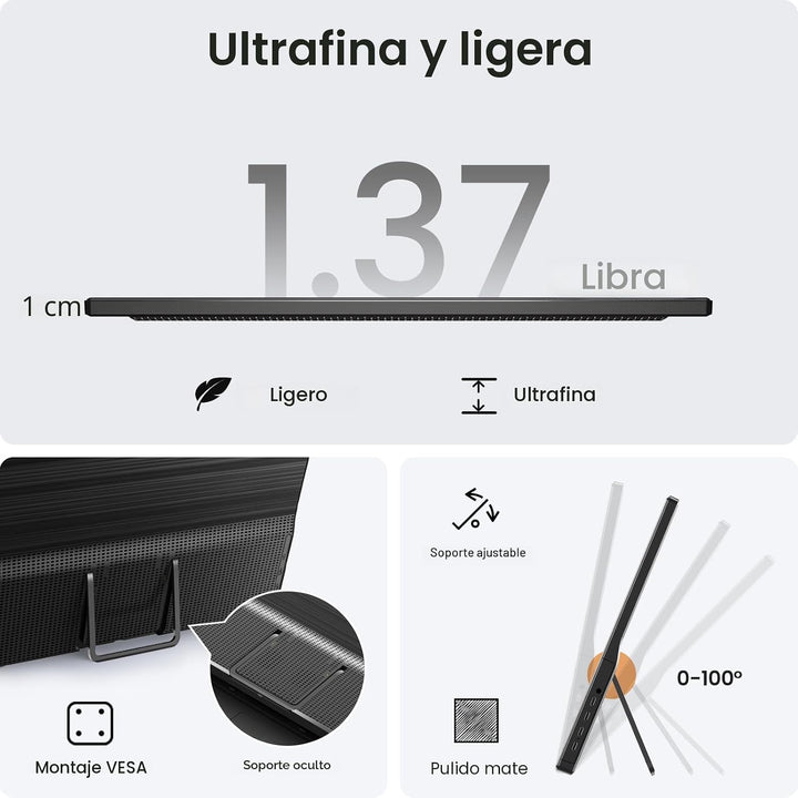 KQC Monitor portátil de 15.6 pulgadas, pantalla IPS FHD 1080P, moni...