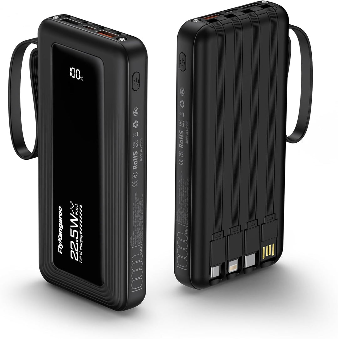 FlyKangaroo - Cargador portátil con cables integrados, batería de 1...