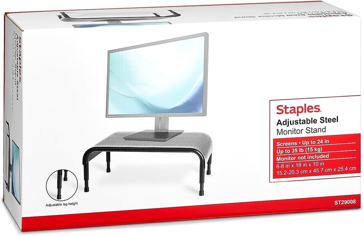 Staples TECH Soporte de monitor de acero ajustable, elevador ergonómico de