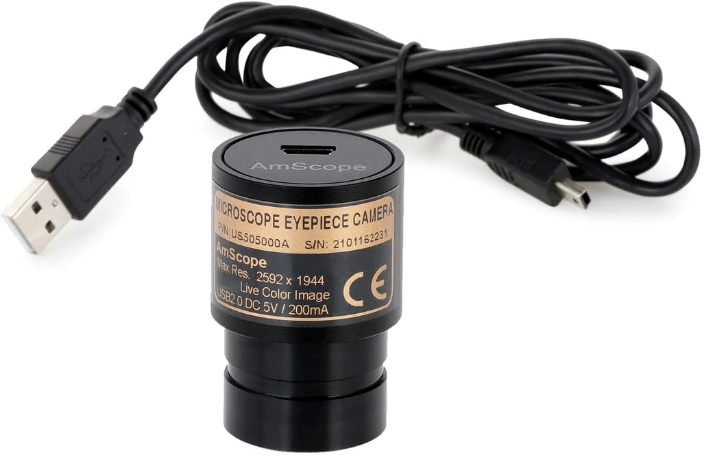 AmScope Microscopio monocular compuesto digital M149C-PB10-WM-E, oculares WF10x y WF25x, aumento de 40x-1000x, iluminación LED, Brightfield, condensador de una sola lente, escenario liso, 110 V o