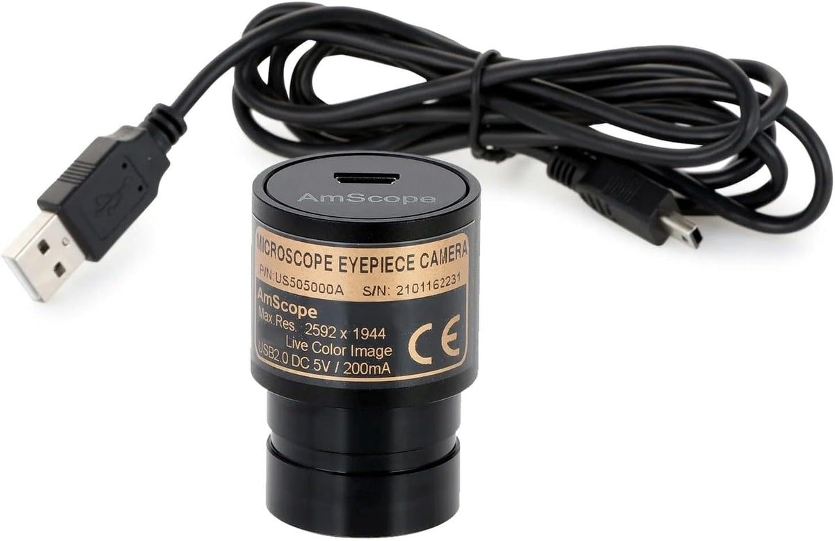 AmScope Microscopio monocular compuesto digital M149C-PB10-WM-E, oculares WF10x y WF25x, aumento de 40x-1000x, iluminación LED, Brightfield, condensador de una sola lente, escenario liso, 110 V o