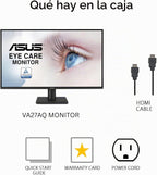 ASUS Monitor de cuidado ocular 1440P de 27" (VA27AQ) - IPS, QHD...