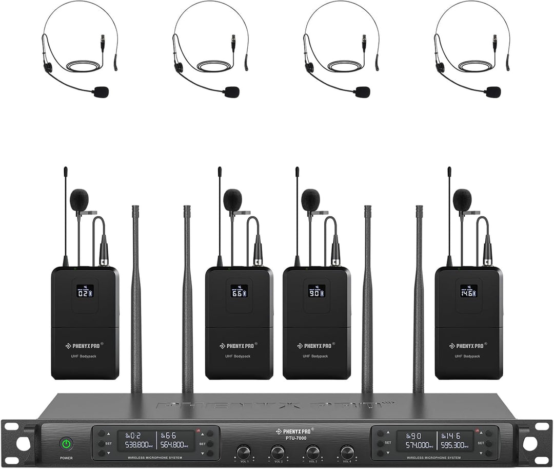 Phenyx Pro Sistema de micrófono inalámbrico de 4 canales, set de mi...