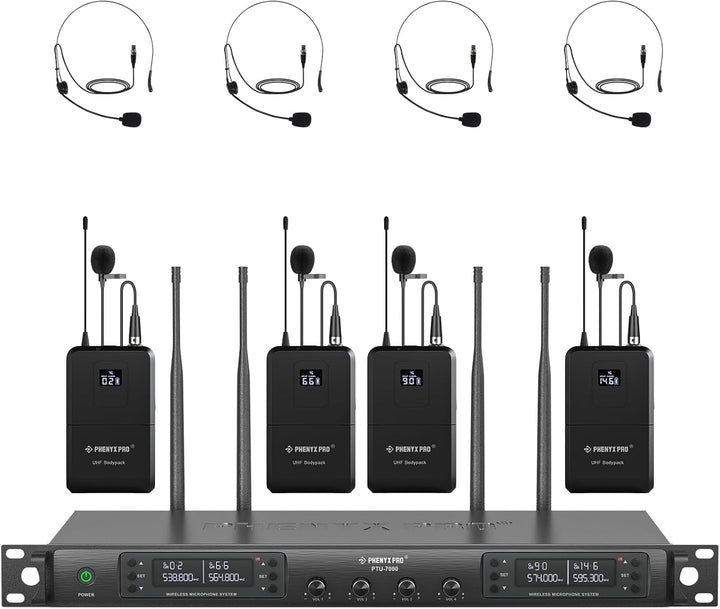 Phenyx Pro Sistema de micrófono inalámbrico de 4 canales, set de mi...