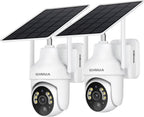 SEHMUA - Cámaras de seguridad solares 2K para exteriores, Blanco, Paquete de 2 cámaras WiFi
