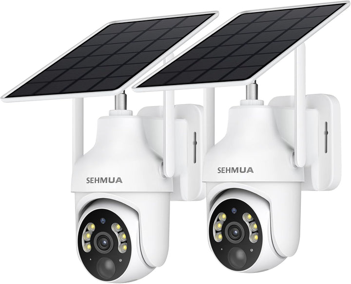 SEHMUA - Cámaras de seguridad solares 2K para exteriores, inalámbri...
