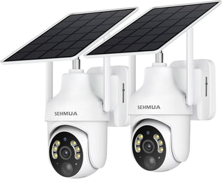 SEHMUA - Cámaras de seguridad solares 2K para exteriores, inalámbri...