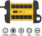Tira de alimentación resistente con protector contra sobretensiones de 10 tomas, tira de alimentación industrial de metal con 2800 julios, interruptor de circuito de 15A, cable de extensión de 6