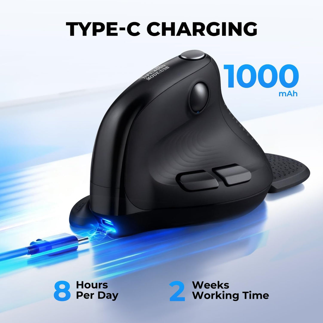 DELUX Seeker Mouse ergonómico inalámbrico, mouse vertical con panta...
