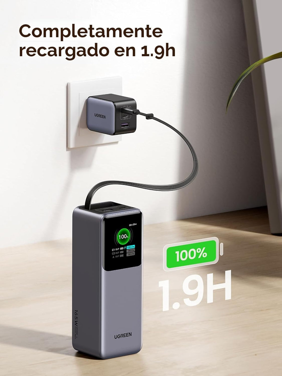 UGREEN Nexode Power Bank 20000mAh 165W con cable USB C incorporado,...