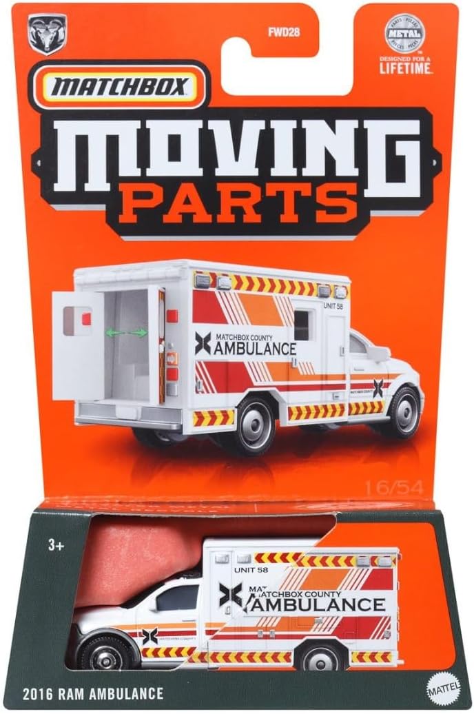 Matchbox Piezas móviles 2016 Ram Ambulance blanco