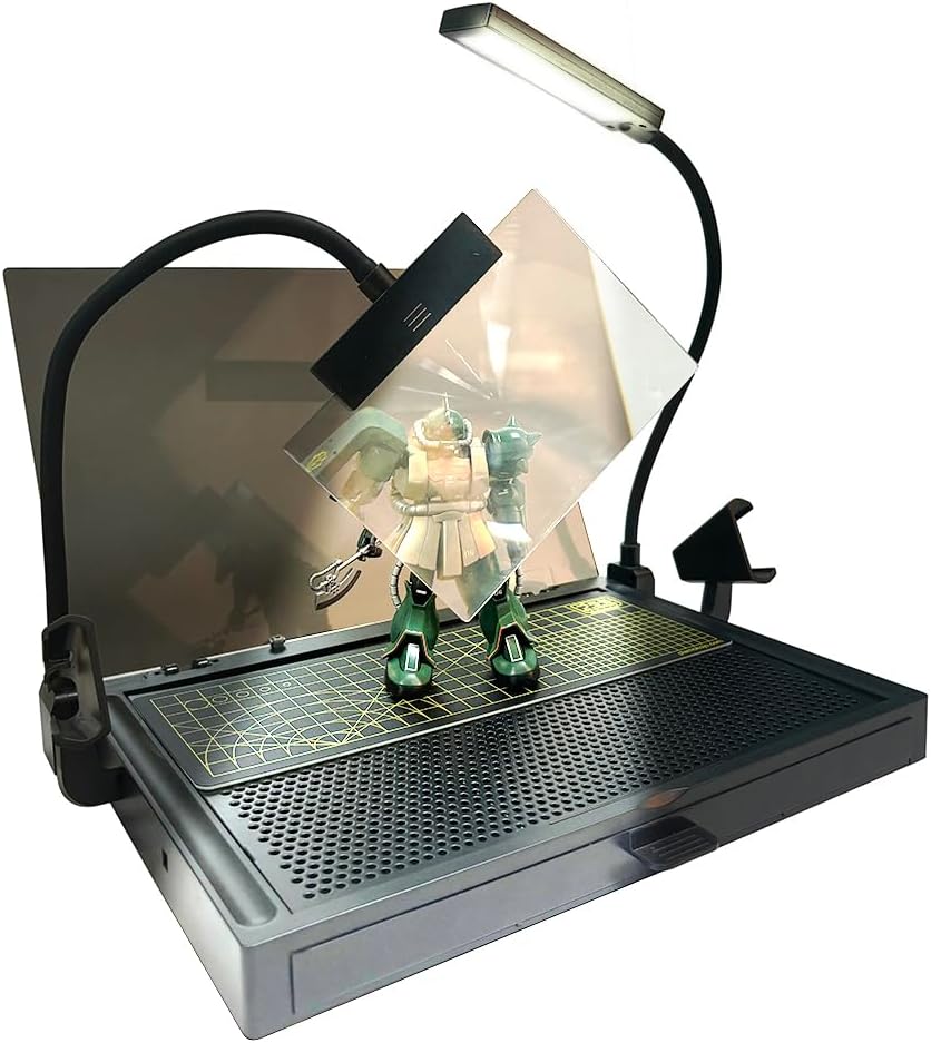 Banco de Trabajo Portátil para Corte y Banco de Trabajo de Ensamblaje con Cajón, Kit de Herramientas de Modelo para Construcción, Kit de Herramientas de Modelo con Luces LED, para Trabajo de Alta