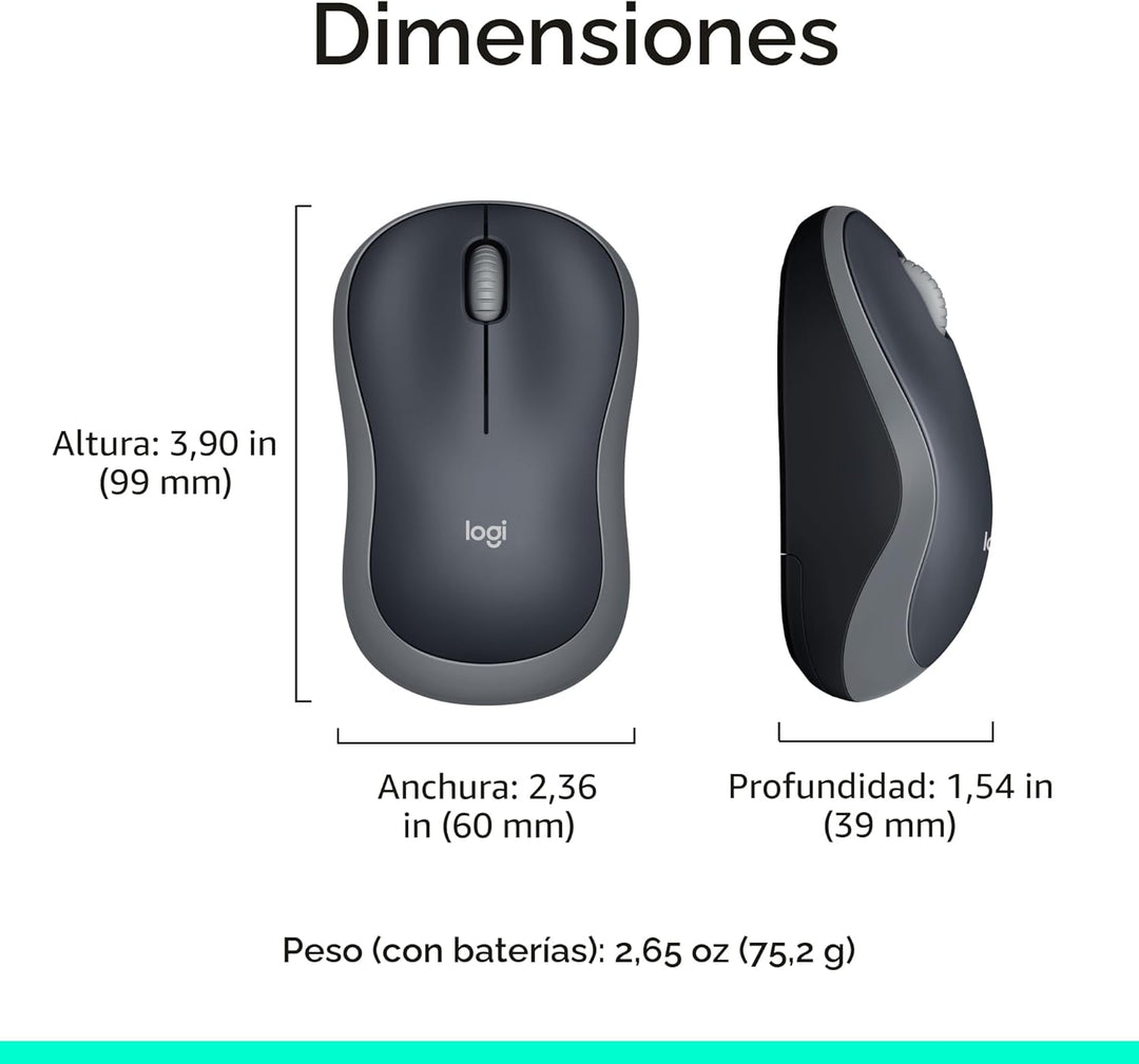 Logitech Mouse inalámbrico M185, 2.4 GHz con mini receptor USB, dur...