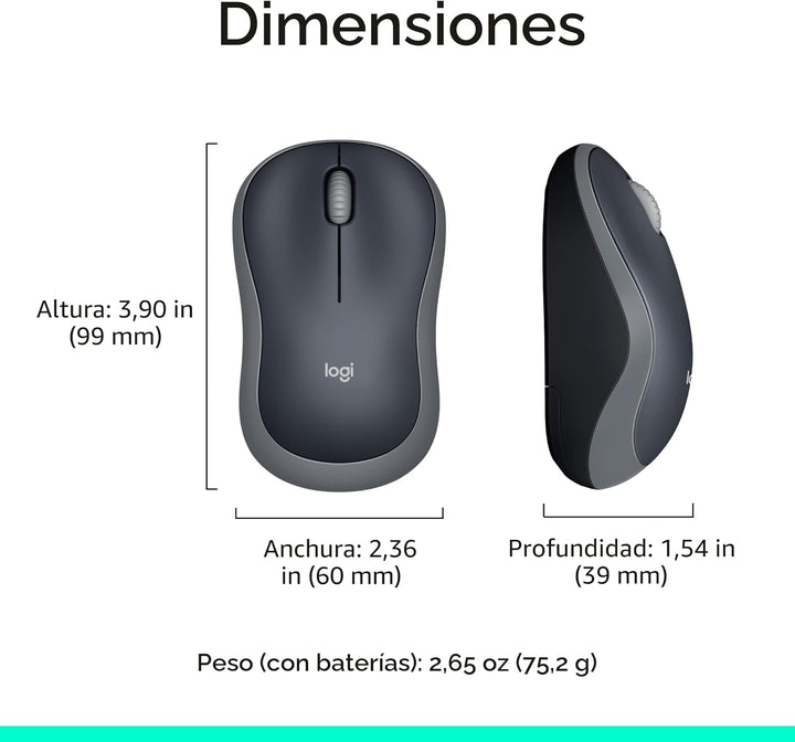 Logitech Mouse inalámbrico M185, 2.4 GHz con mini receptor USB, dur...