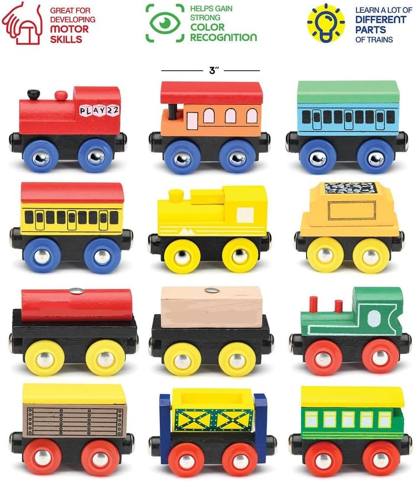 Juego de Tren de Madera de 12 Piezas - Juego Magnético de Juguetes...