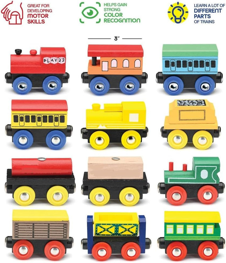 Juego de Tren de Madera de 12 Piezas - Juego Magnético de Juguetes...
