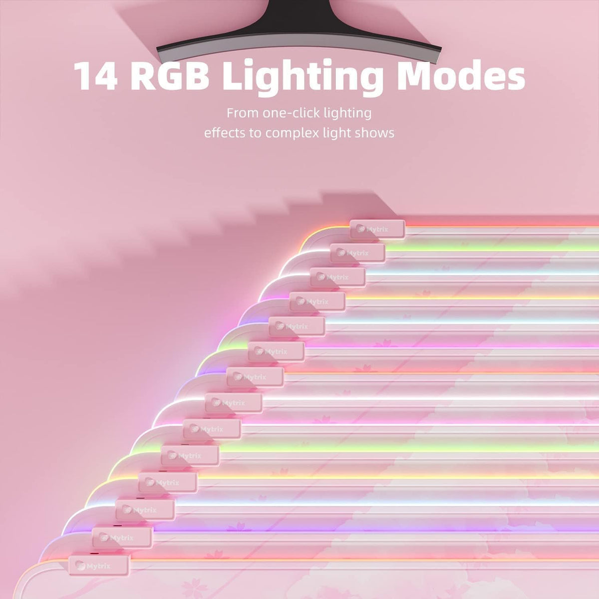 Alfombrilla de mouse para juegos LED RGB rosa, almohadilla brillante de 14 modos, alfombrilla de mouse extragrande para juegos, goma impermeable antideslizante, linda alfombrilla Sakura extendida para teclado grande y alfombrilla de mouse para jugadores
