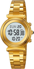 BESTKANG Reloj Digital para Mujer, Reloj de Acero Inoxidable para Mujer, Reloj Impermeable, Reloj de Doble Hora y Fecha, Reloj de Negocios para Mujer