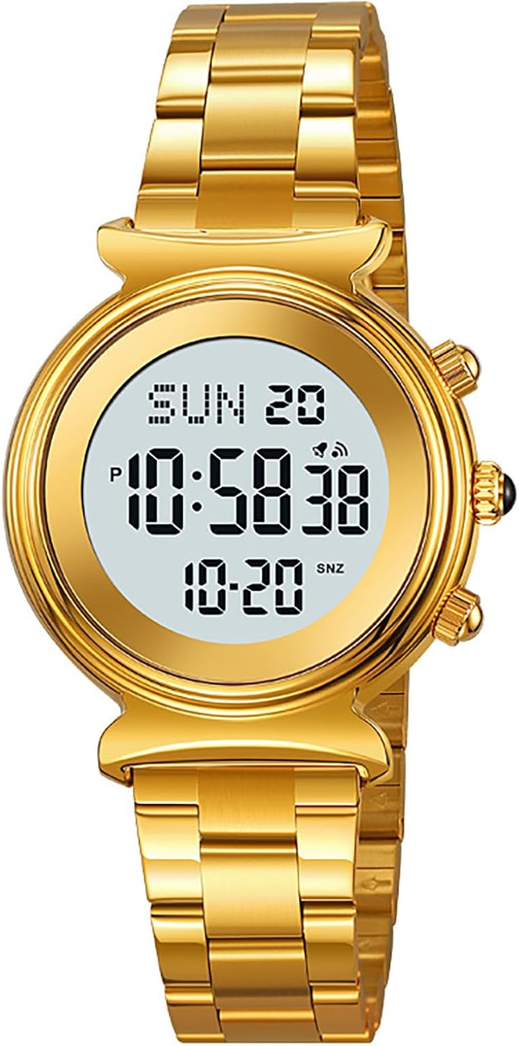 BESTKANG Reloj Digital para Mujer, Reloj de Acero Inoxidable para Mujer, Reloj Impermeable, Reloj de Doble Hora y Fecha, Reloj de Negocios para Mujer