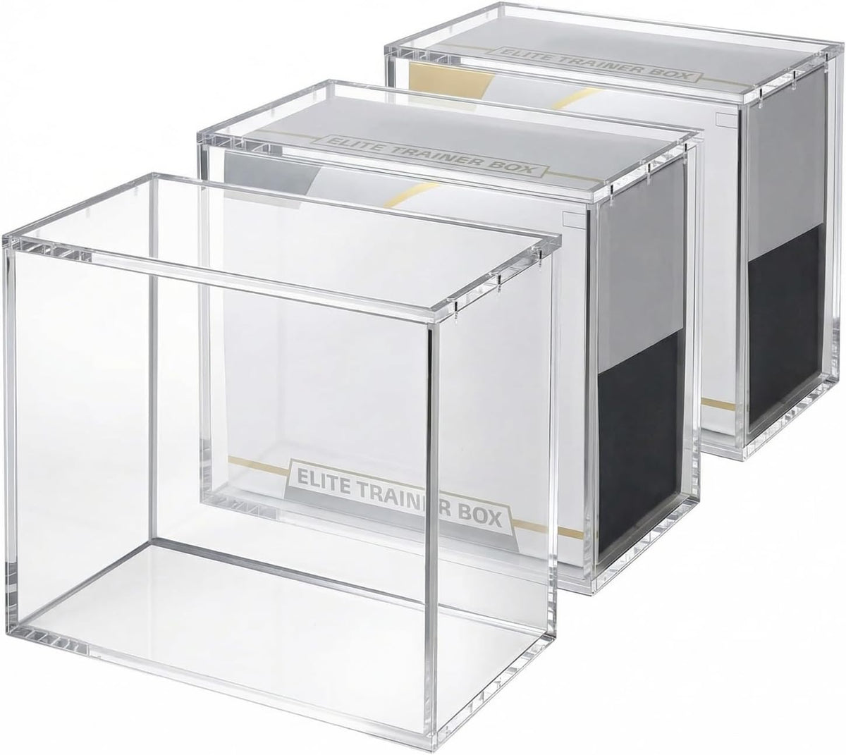 Paquete de 3 fundas protectoras de acrílico ETB, protector de caja Elite Trainer, impermeable, resistente a los arañazos, apilable con acrílico de 0.315 in de grosor, tapa magnética