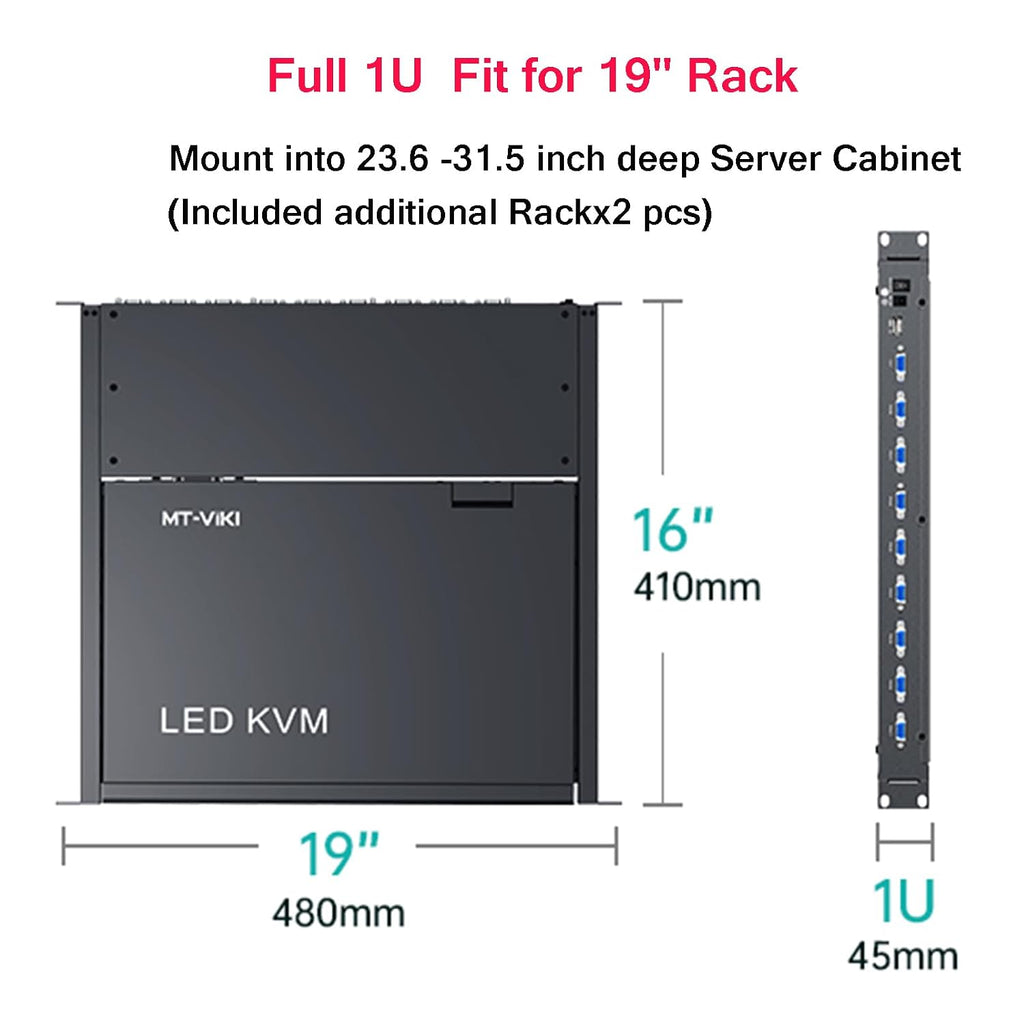 MT-VIKI Consola KVM para rack de 15,6 pulgadas con monitor/teclado/panel