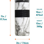 Elemental Vaso aislado artesanal, vaso de viaje para café de triple pared, reutilizable, de acero inoxidable con tapa de cerámica, taza de café térmica para bebidas calientes (6 horas) y frías (18