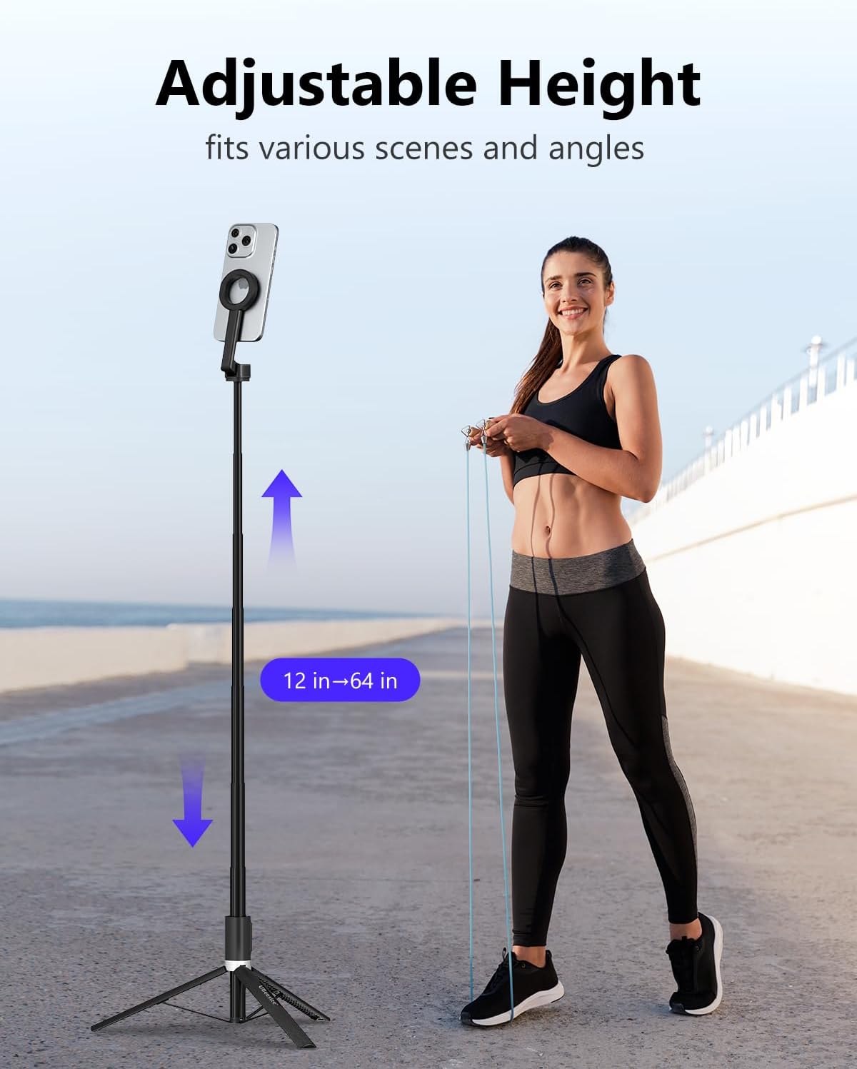 UBeesize Trípode magnético para iPhone con control remoto, soporte extensible de 64 pulgadas para grabación de video/vlogging, N52 fuerte soporte para iPhone 12-15/Android, trípode portátil para selfie de viaje (negro)