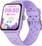 BIGGERFIVE Reloj inteligente para niños sin aplicación, podómetro, ritmo cardíaco, impermeable 5 ATM, monitor de sueño, contador de pasos de calorías, juegos, reloj despertador para niñas de 5 a 14, lila poroso