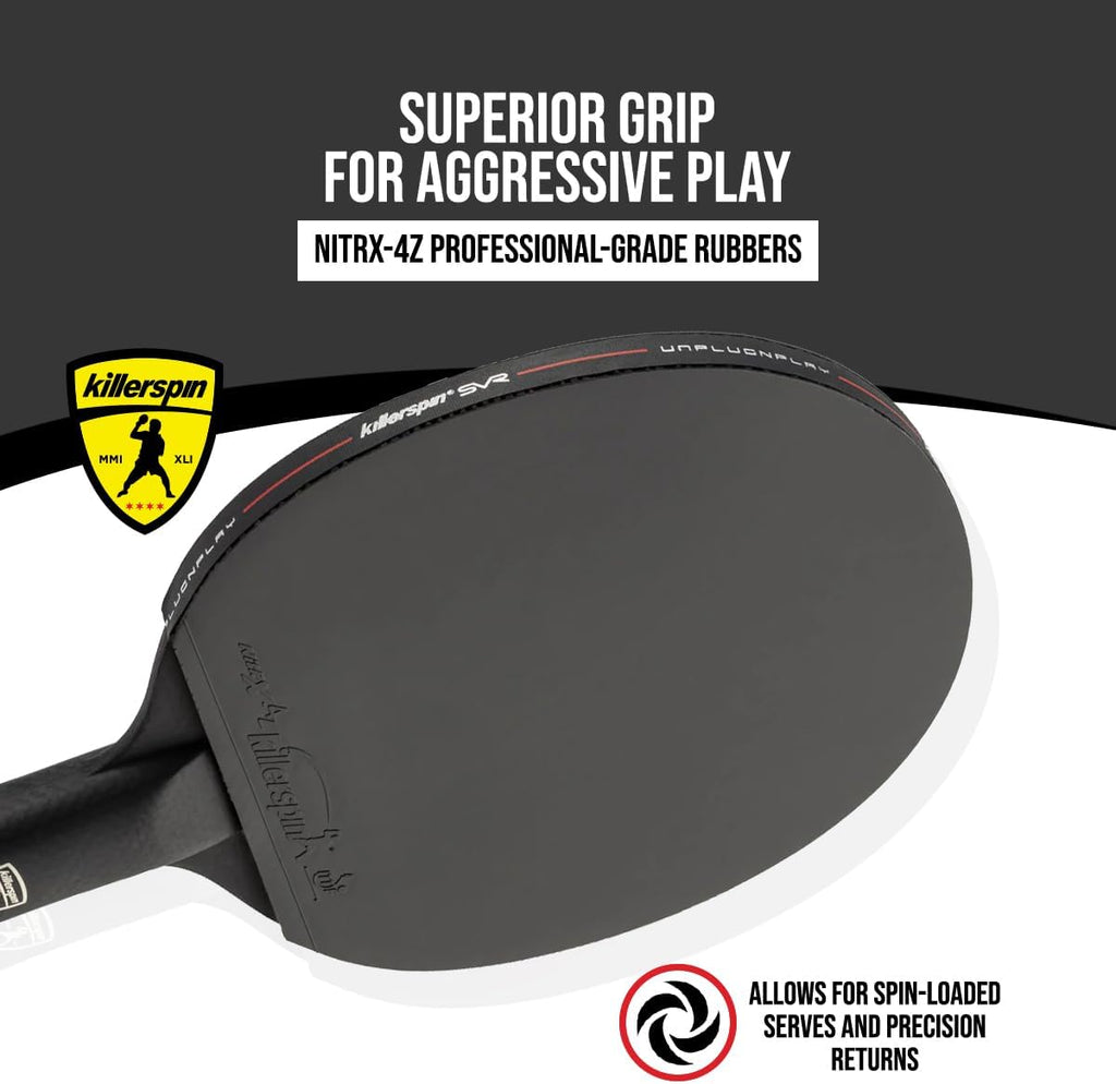 Killerspin Stilo7 SVR - Raqueta de ping pong, raqueta de tenis de mesa de nivel de rendimiento con tecnología de carbono, funda de libro de memoria, color negro