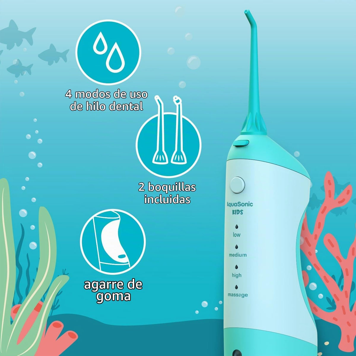 AquaSonic Hilo Dental para Niños para Edades de 6+ | Boquilla Estándar, Azul