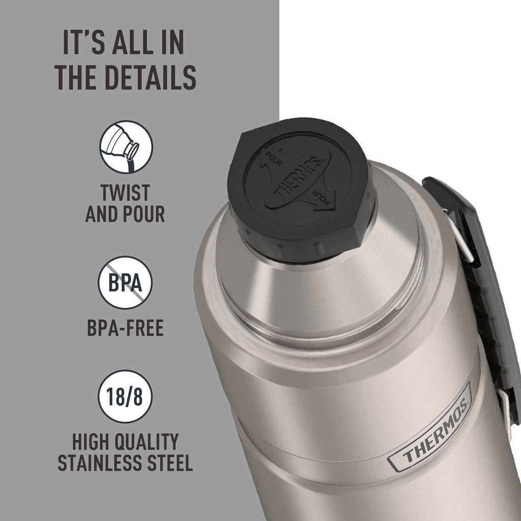 THERMOS Botella de bebidas con aislamiento de vacío King SK2010 de acero inoxidable, 40 onzas, acero inoxidable