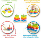 Hape - Juego de anillos de madera con doble apilador de arco iris para niños, L: 7.9, ancho: 4.1, altura: 4.3 pulgadas