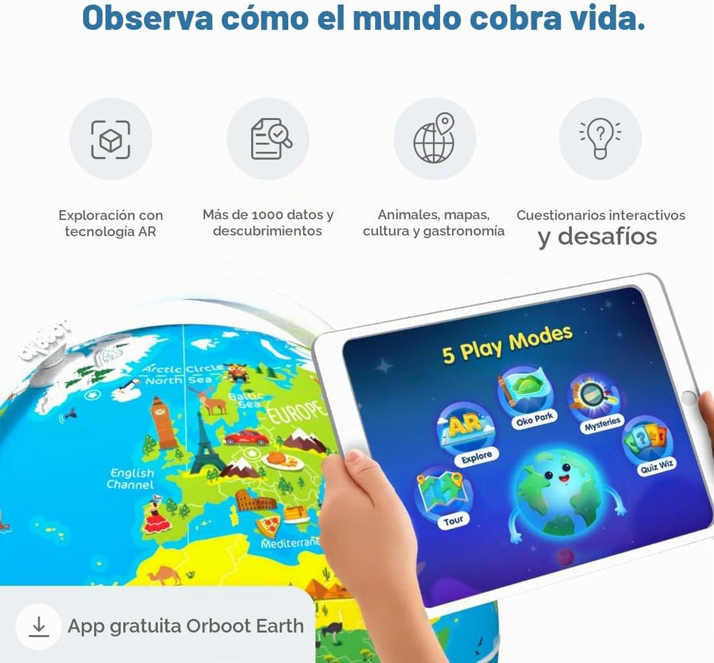 PlayShifu Orboot Earth Explorer - Globo AR interactivo para niños a partir de 4 años | Más de 400 maravillas, más de 1000 hechos | Modo constelación, juegos y lápiz óptico mágico | Juguete educativo