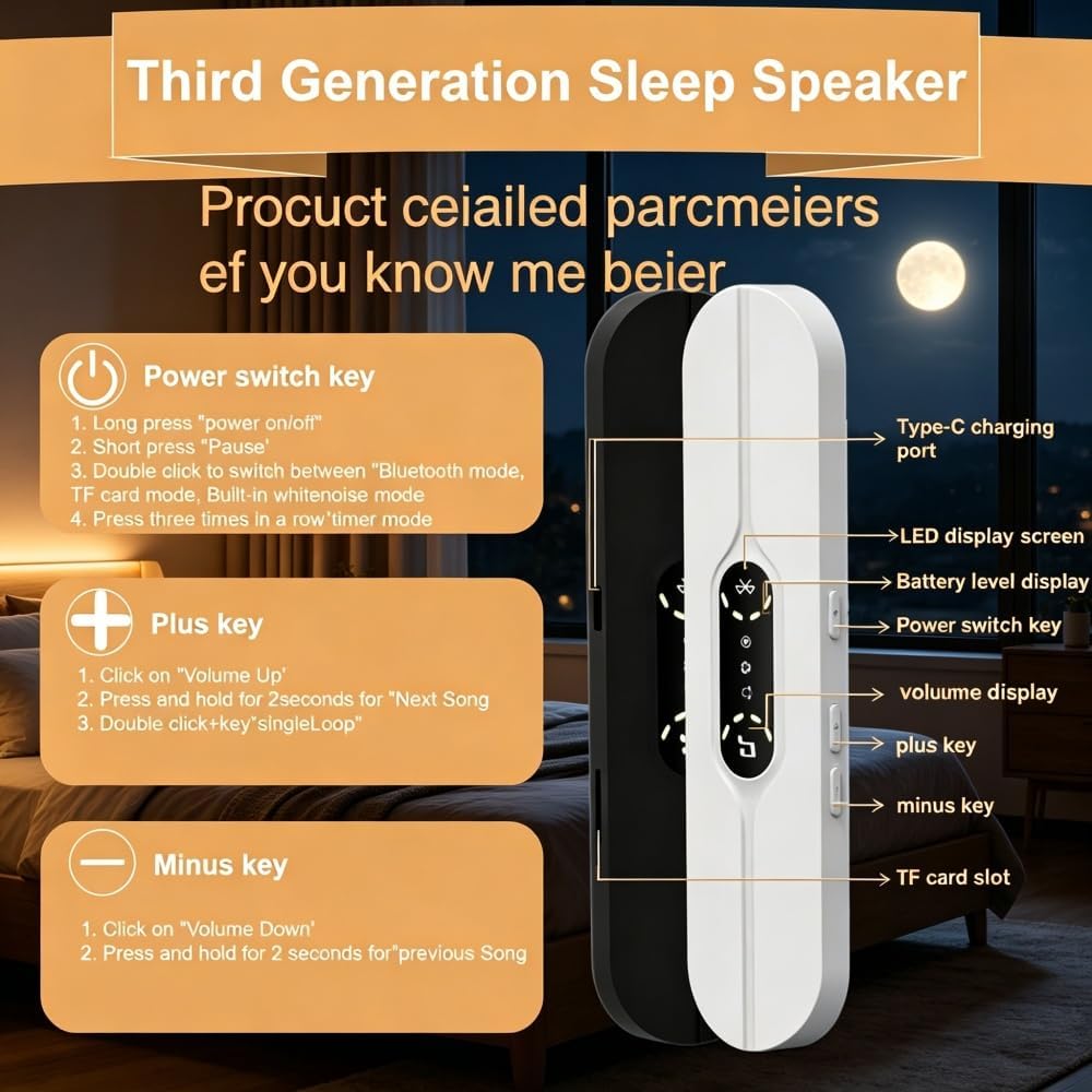Altavoz de almohada para dormir, mini barra de sueño Bluetooth de c...