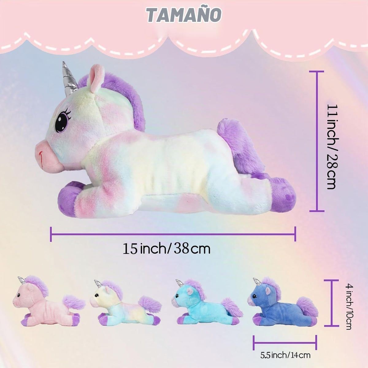 little tigers Peluche de unicornio mamá con 4 bebés en la barriga
