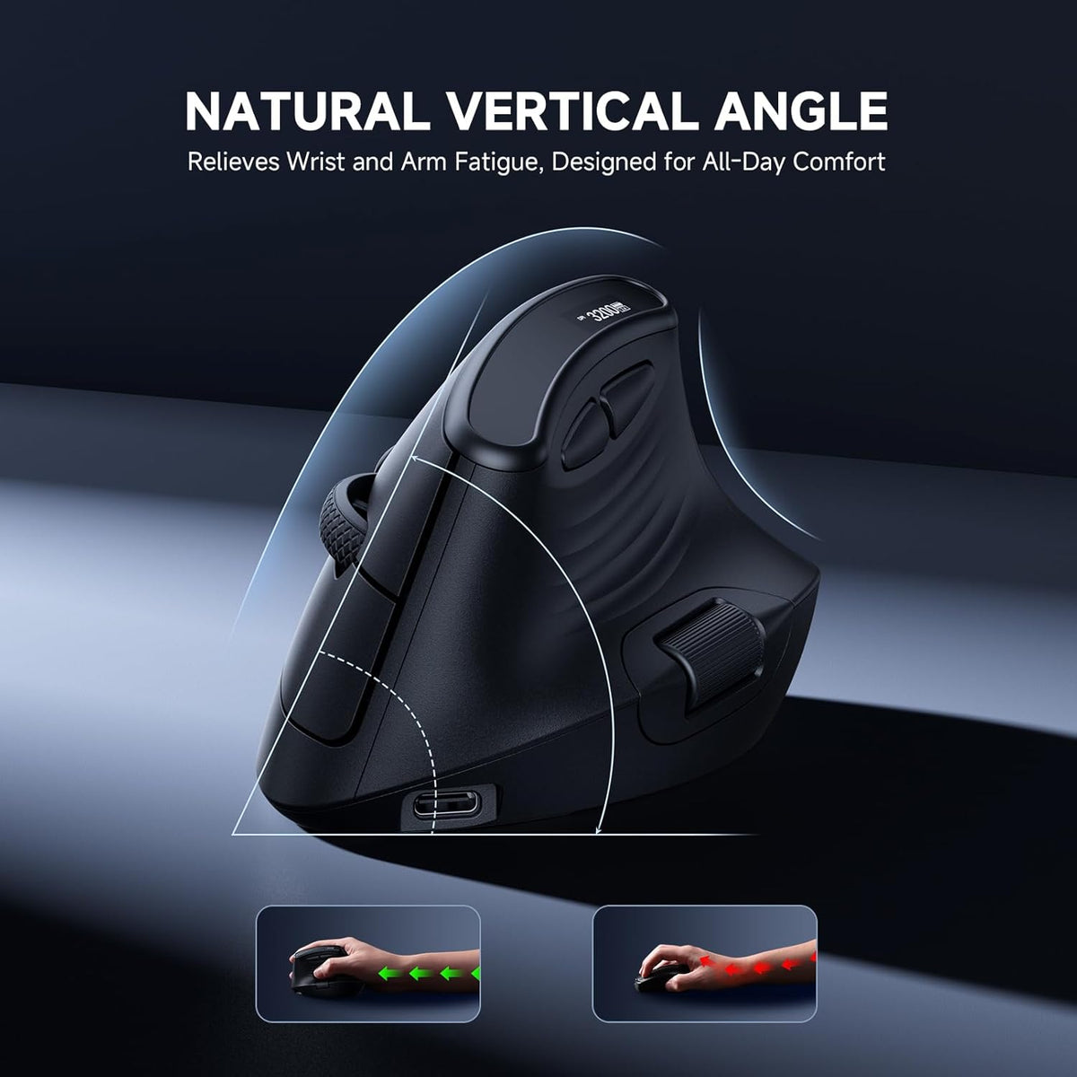 ECHTPower Ratón Vertical Ergonómico, Ratón Inalámbrico Recargable c...