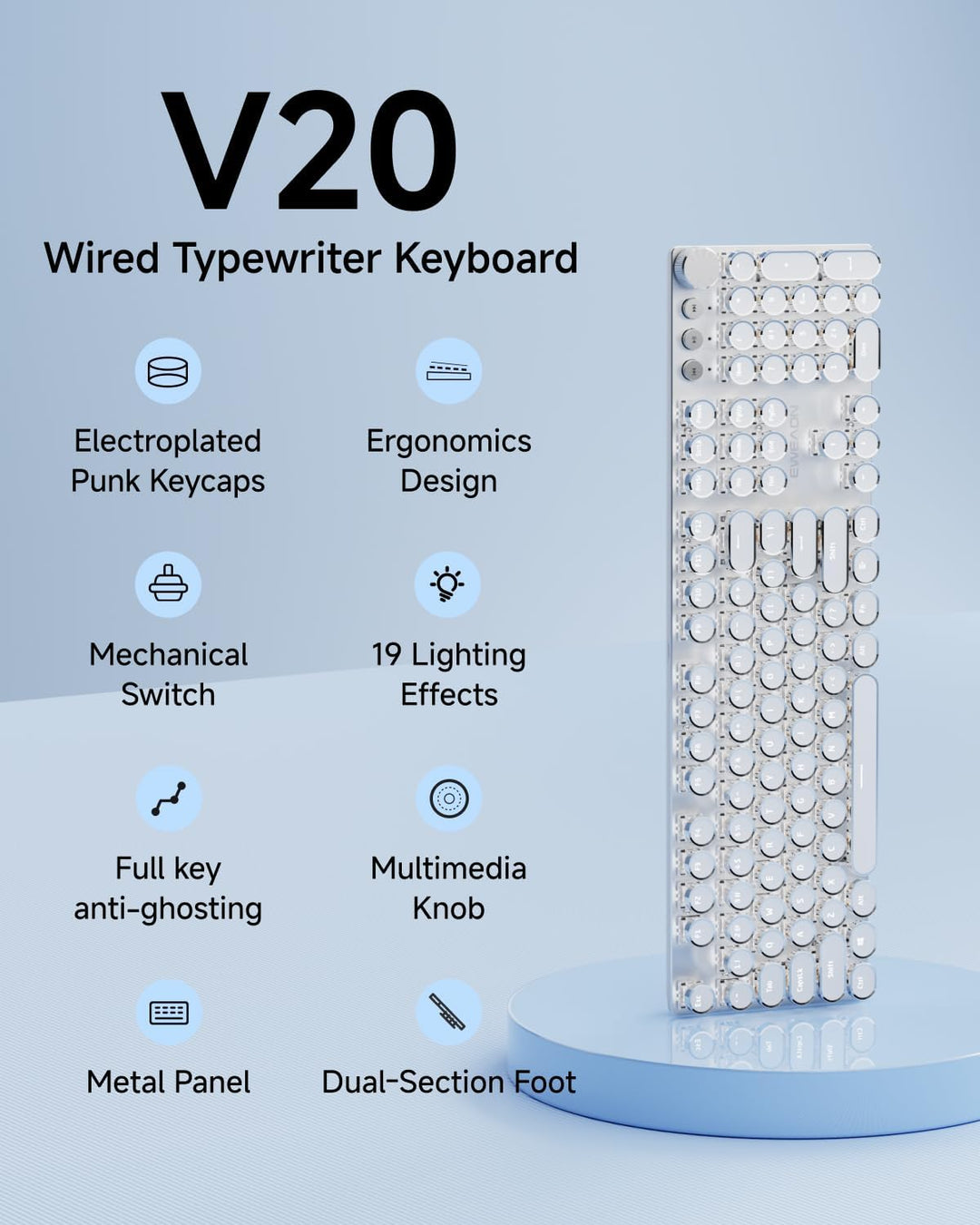 Teclado mecánico estilo máquina de escribir EWEADN, teclados de máq...